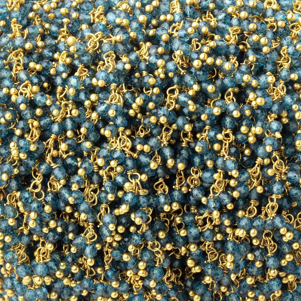 2mm London Blue Quartz Gold plated Dangling Chain - Beadsofcambay.com