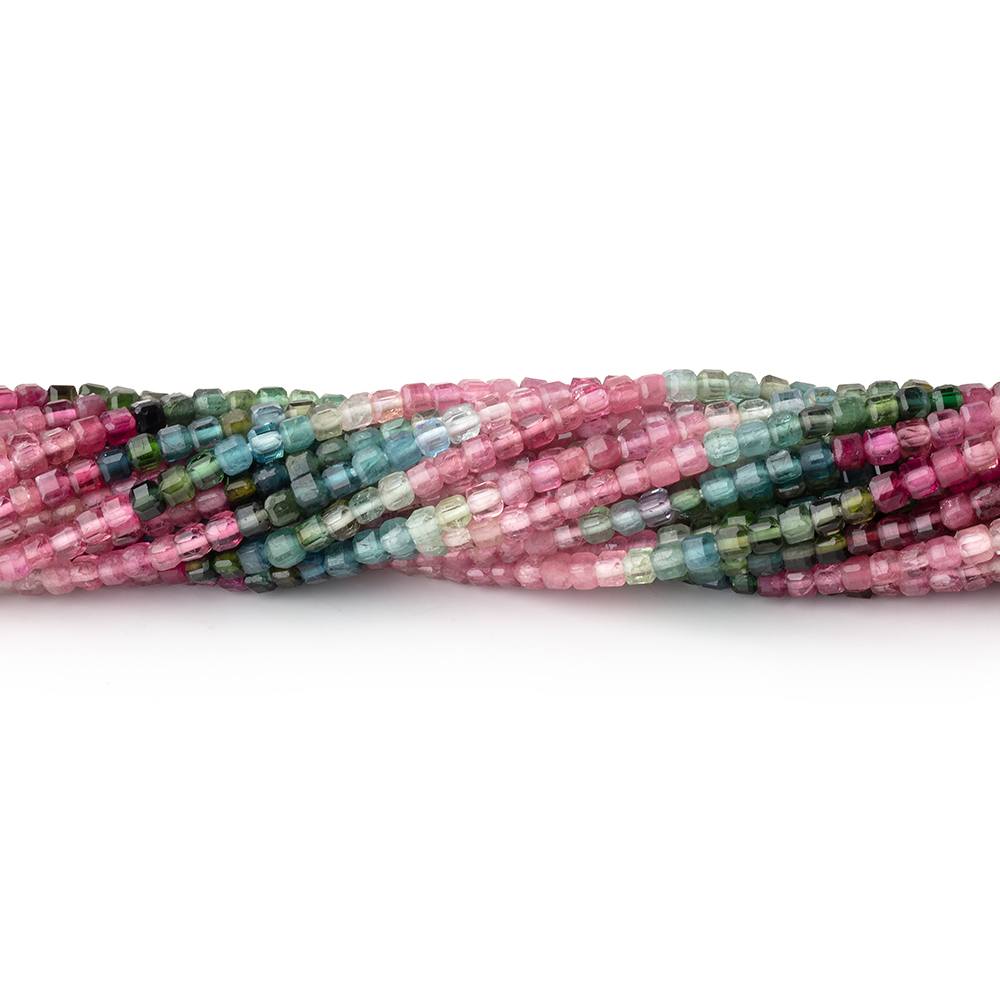 2mm Multi Color Tourmaline Micro Faceted Cube 12.5 inch 136 Beads - Beadsofcambay.com