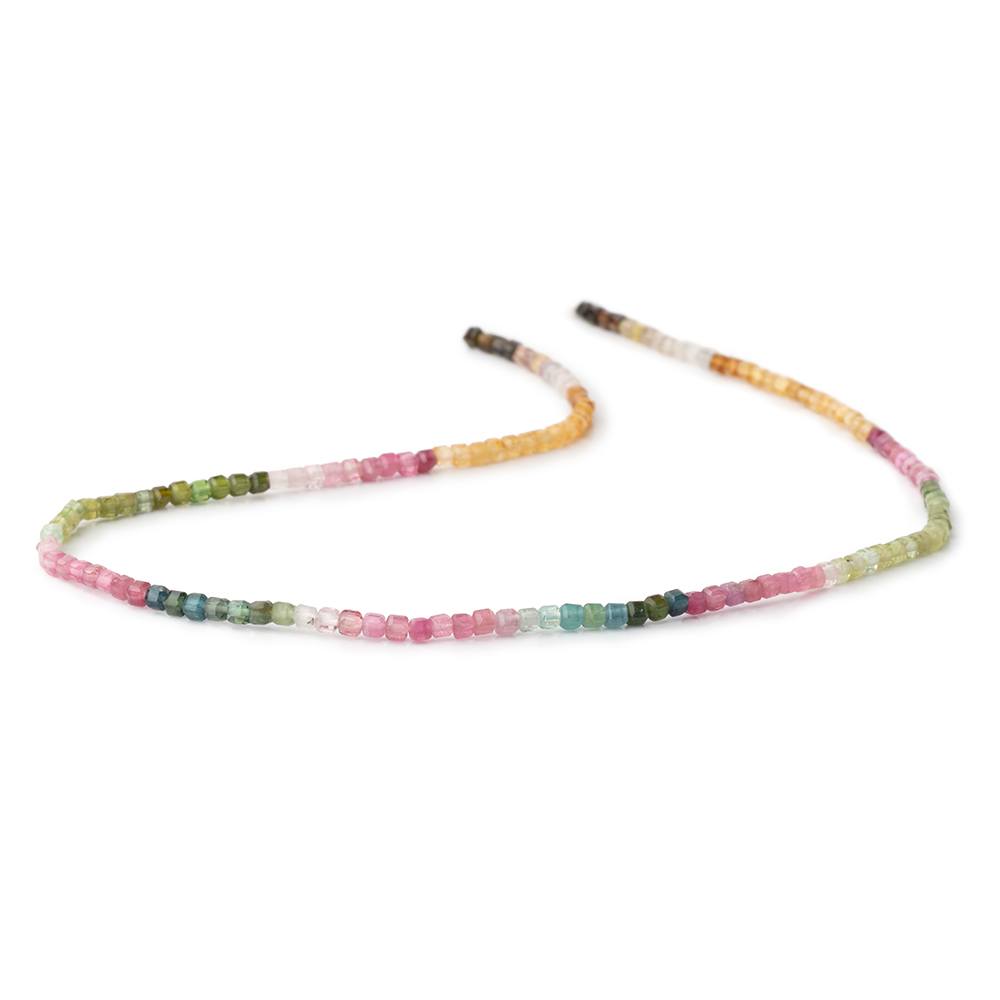 2mm Multi Color Tourmaline Micro Faceted Cube 12.5 inch 136 Beads - Beadsofcambay.com