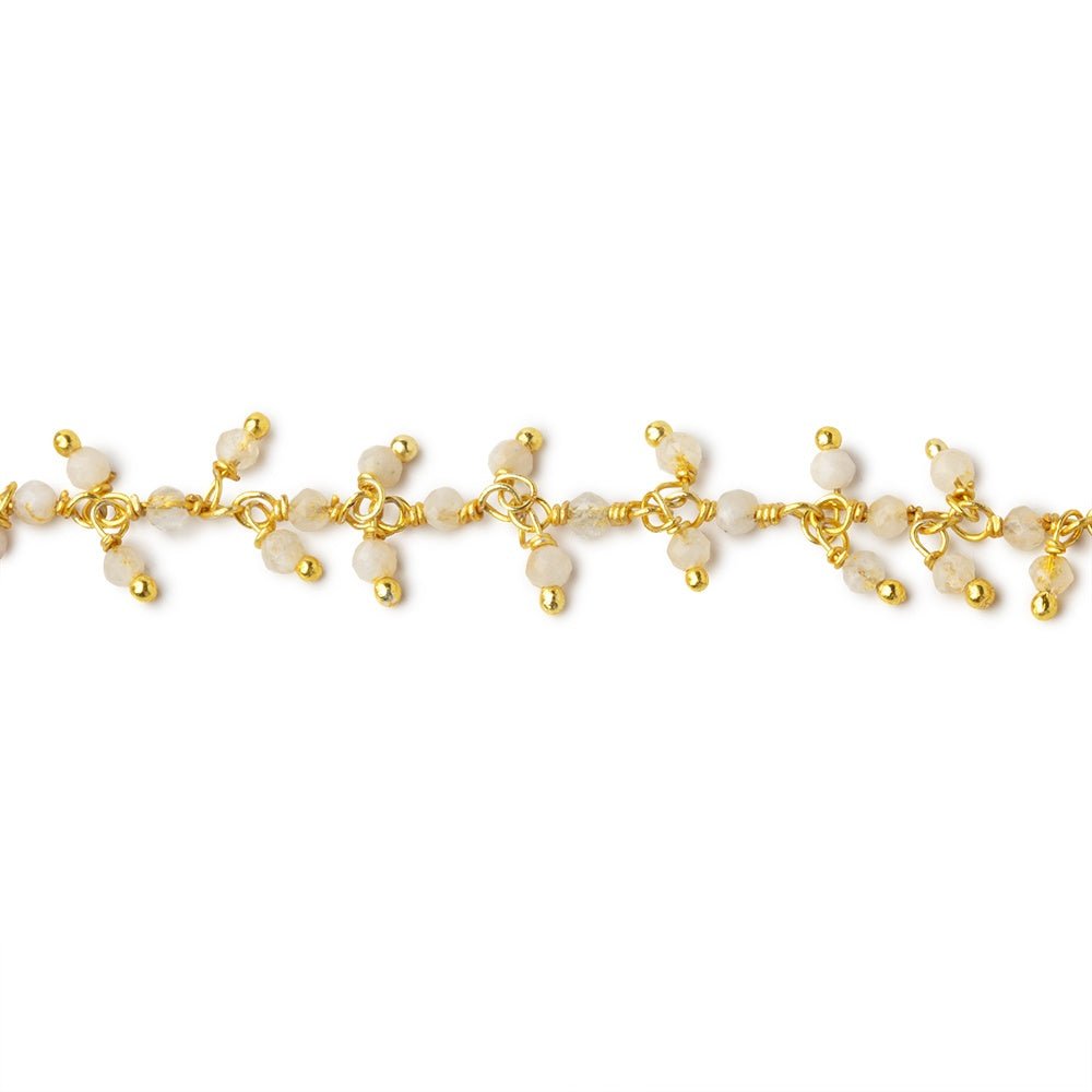 2mm Rainbow Moonstone Micro Faceted Rounds on Gold Plated Dangling Chain - Beadsofcambay.com