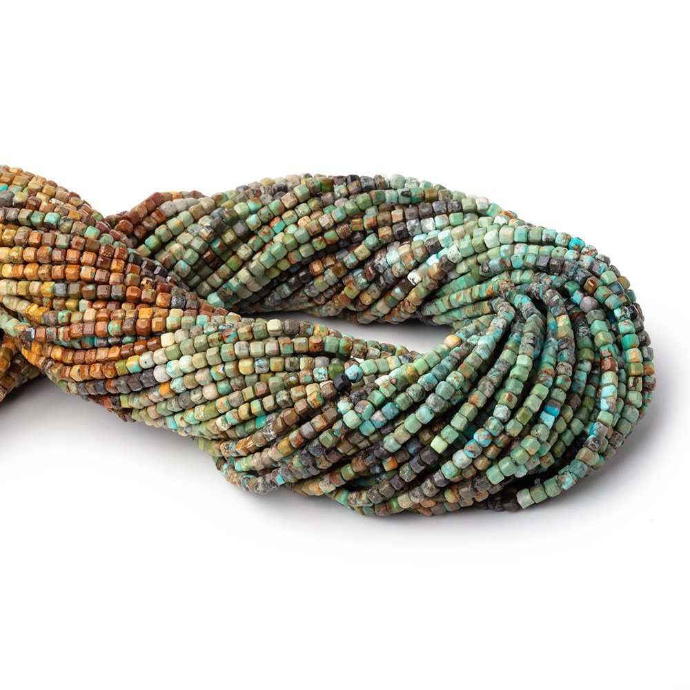 2mm Shaded African Turquoise Micro Faceted Cube 12.5 inch 140 Beads - Beadsofcambay.com