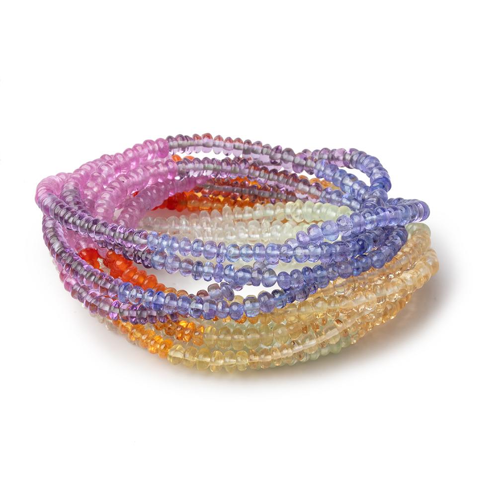 3 - 3.5mm Multi Gemstone Plain Rondelle 18 inch 221 Beads AAA - Beadsofcambay.com