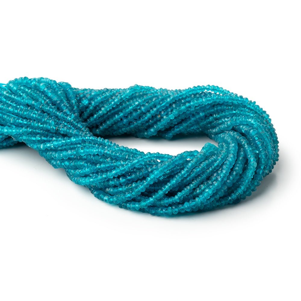 3 - 3.5mm Neon Blue Apatite Faceted Rondelle 13 inch 155 Beads - Beadsofcambay.com