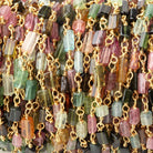 3 - 5mm Multi Color Tourmaline Plain Rectangles on Vermeil Chain - Beadsofcambay.com