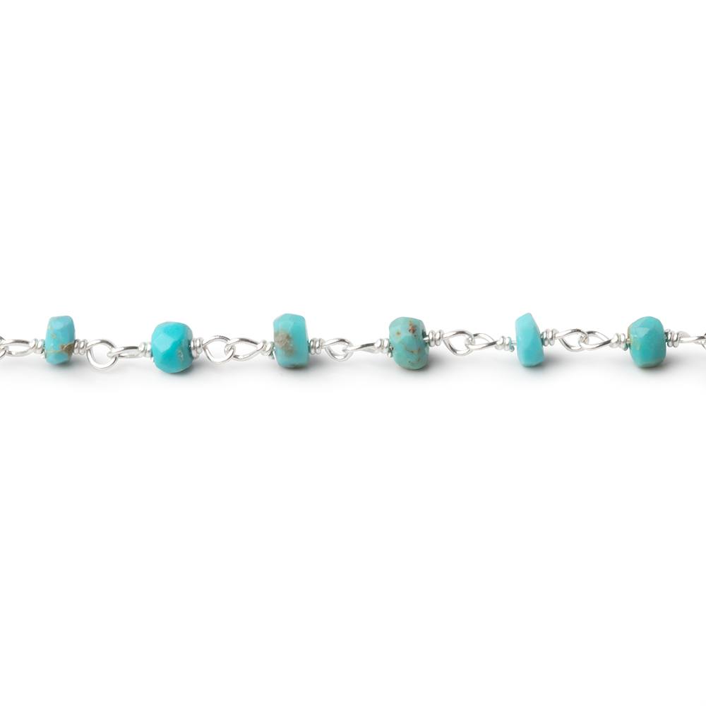 3-3.5mm Sleeping Beauty Turquoise faceted rondelle .925 Silver Chain - BeadsofCambay.com