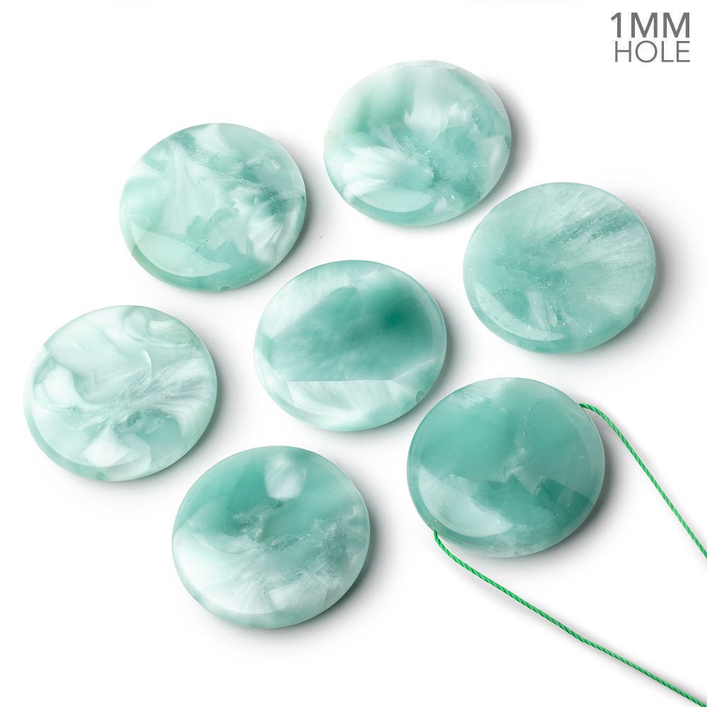 30mm Russian Green Angelite Plain Coin Focal Beads 1 piece - Beadsofcambay.com