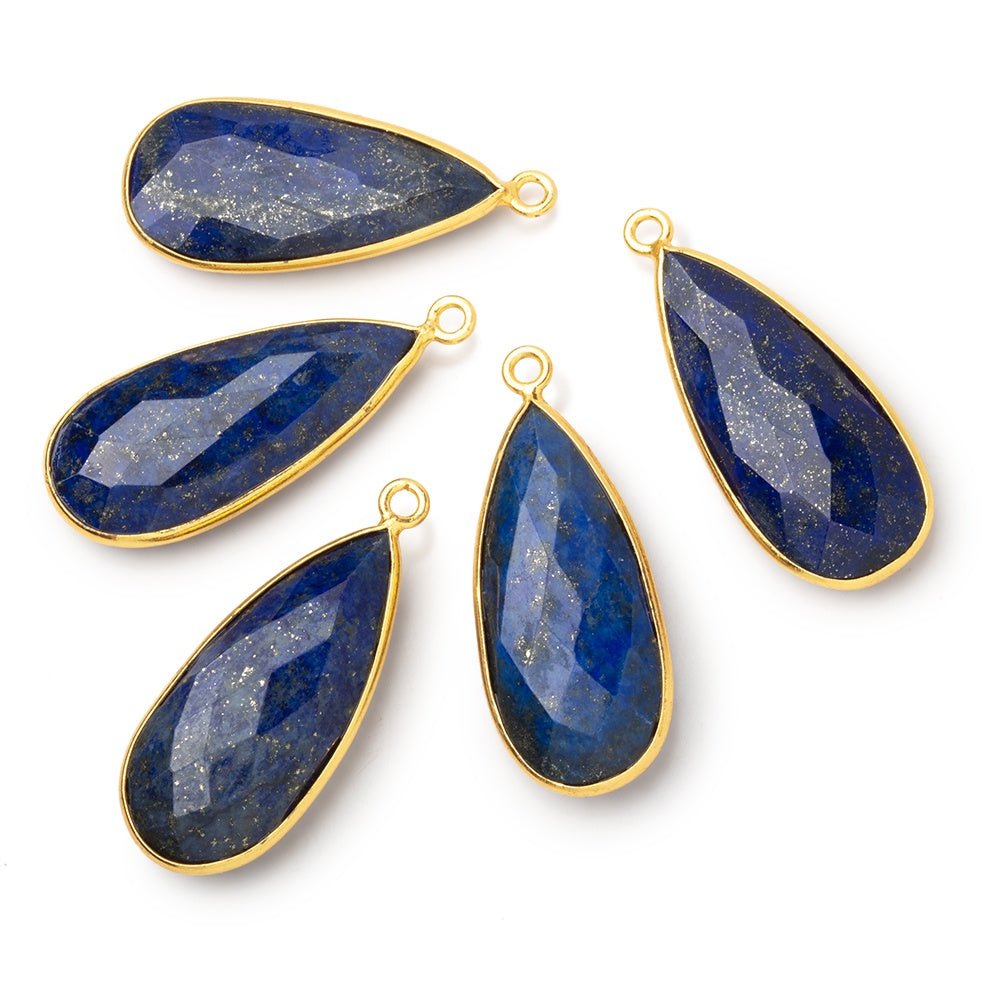 30x13.5mm Vermeil Bezel Lapis Lazuli Faceted Pear Pendant 1 piece - Beadsofcambay.com