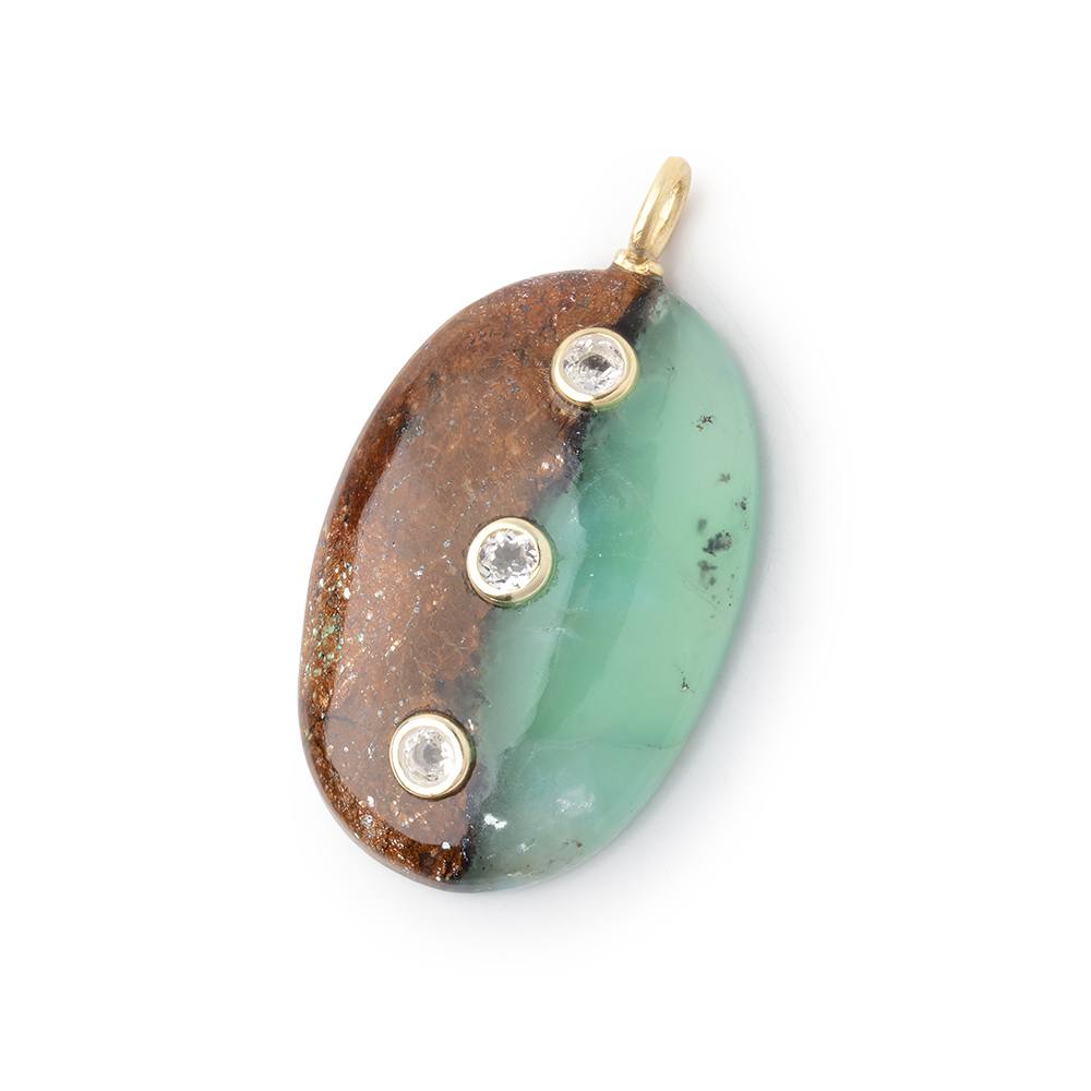 30x20mm Chrysoprase Plain Oval with Bezeled Topaz Inlays 1 Pendant - Beadsofcambay.com