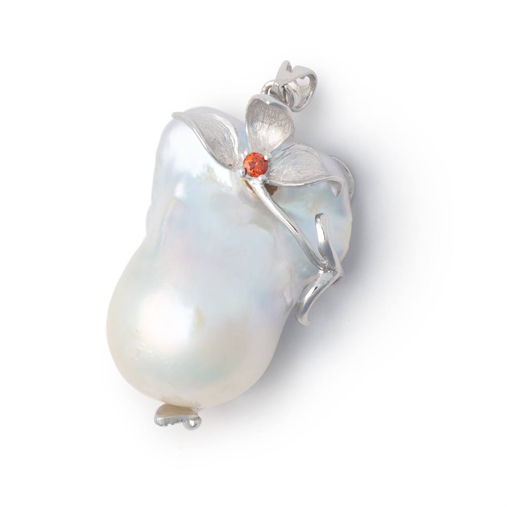 30x21mm .925 Silver Capped White Ultra Baroque Pearl Pendant 1 focal - Beadsofcambay.com