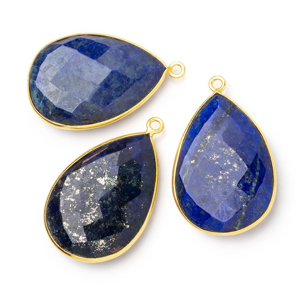 30x21mm Vermeil Bezel Lapis Lazuli Faceted Pear Pendant 1 piece - Beadsofcambay.com
