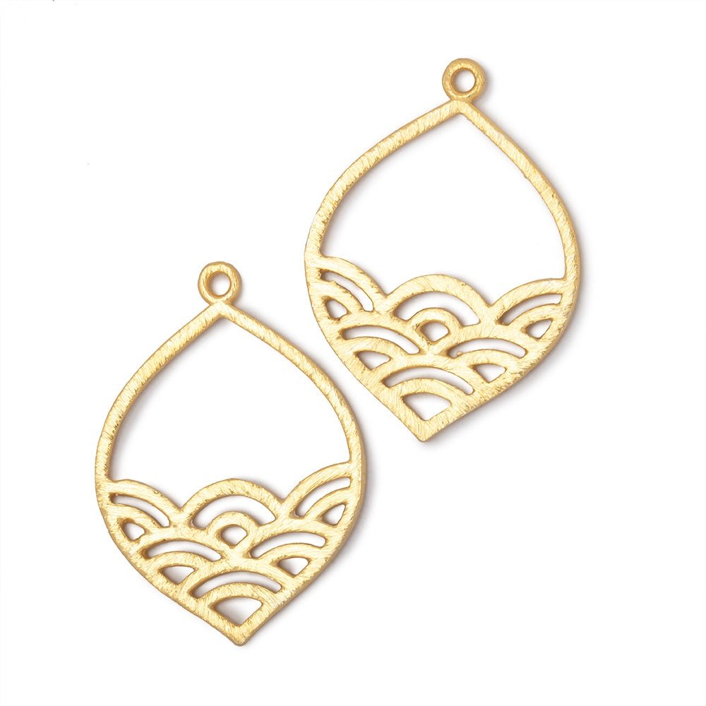 30x24mm 22kt Gold Plated Brushed Filigree Marquise Charm Set of 2 pieces - Beadsofcambay.com