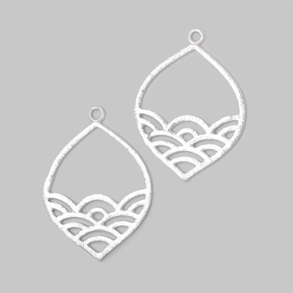 30x24mm Silver Plated Brushed Filigree Marquise Charm Set of 2 pieces - Beadsofcambay.com