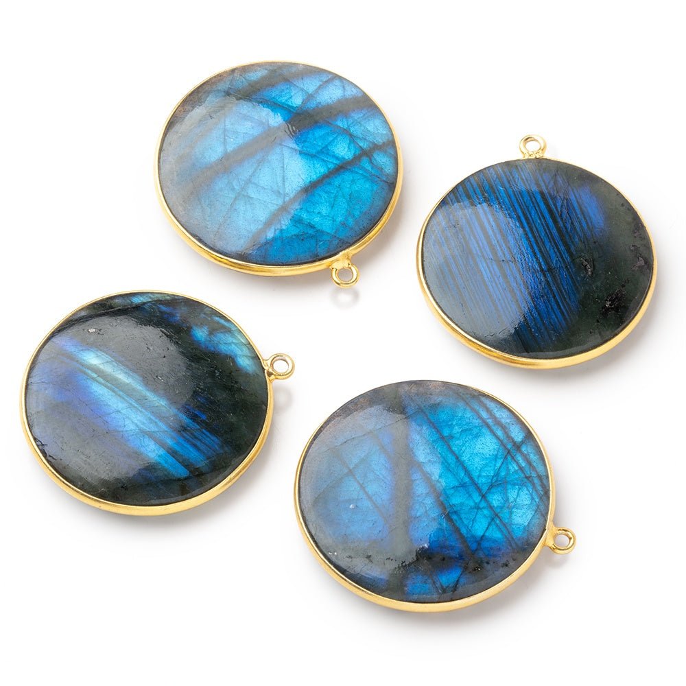 31.5mm Vermeil Bezel Labradorite Plain Coin Pendant Focal 1 piece - Beadsofcambay.com