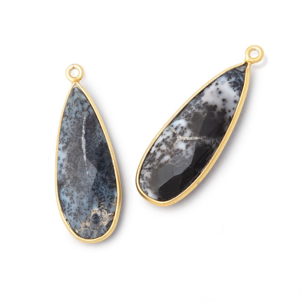 31x12mm Vermeil Bezeled Dendritic Opal Faceted Pear Focal 1 Pendant - Beadsofcambay.com