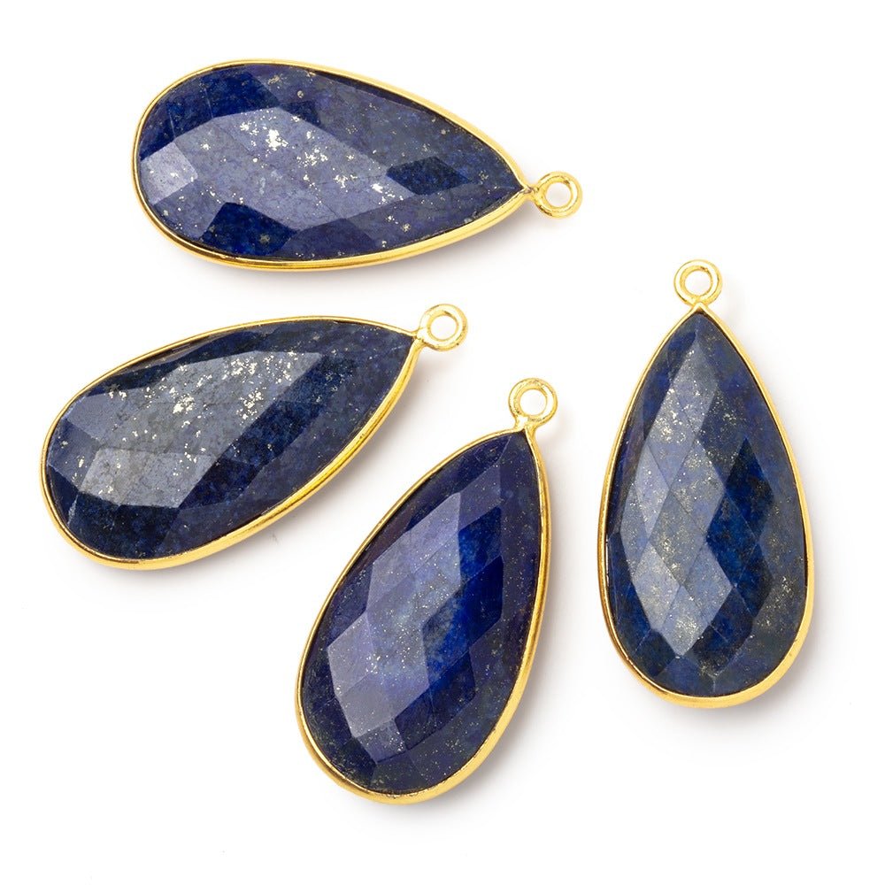 31x16.5mm Vermeil Bezel Lapis Lazuli Faceted Pear Pendant 1 piece - Beadsofcambay.com
