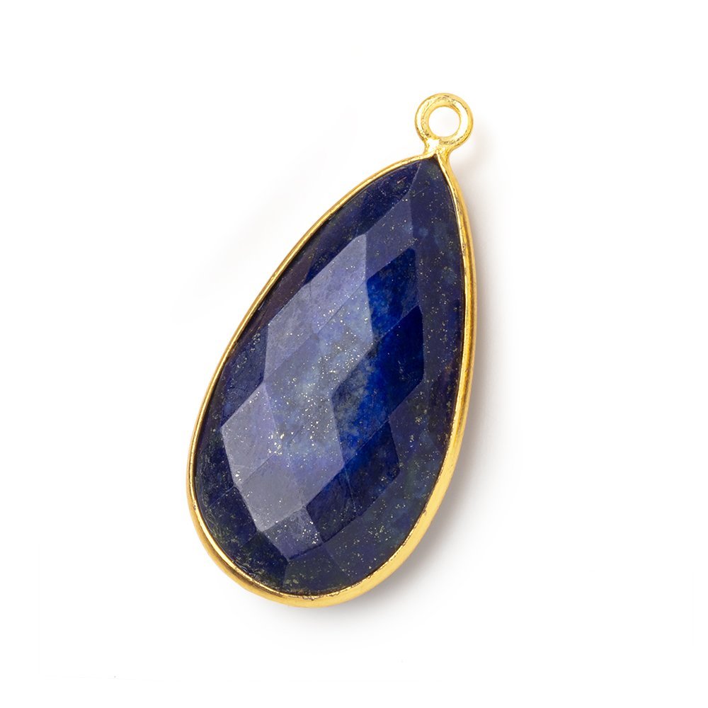 31x16.5mm Vermeil Bezel Lapis Lazuli Faceted Pear Pendant 1 piece - Beadsofcambay.com