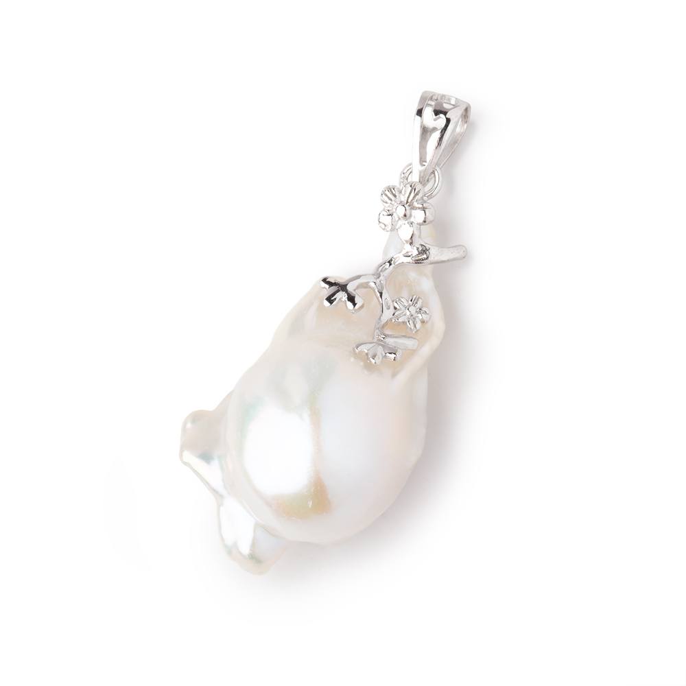 31x19mm White Ultra Baroque .925 Silver Pendant Focal 1 piece - Beadsofcambay.com