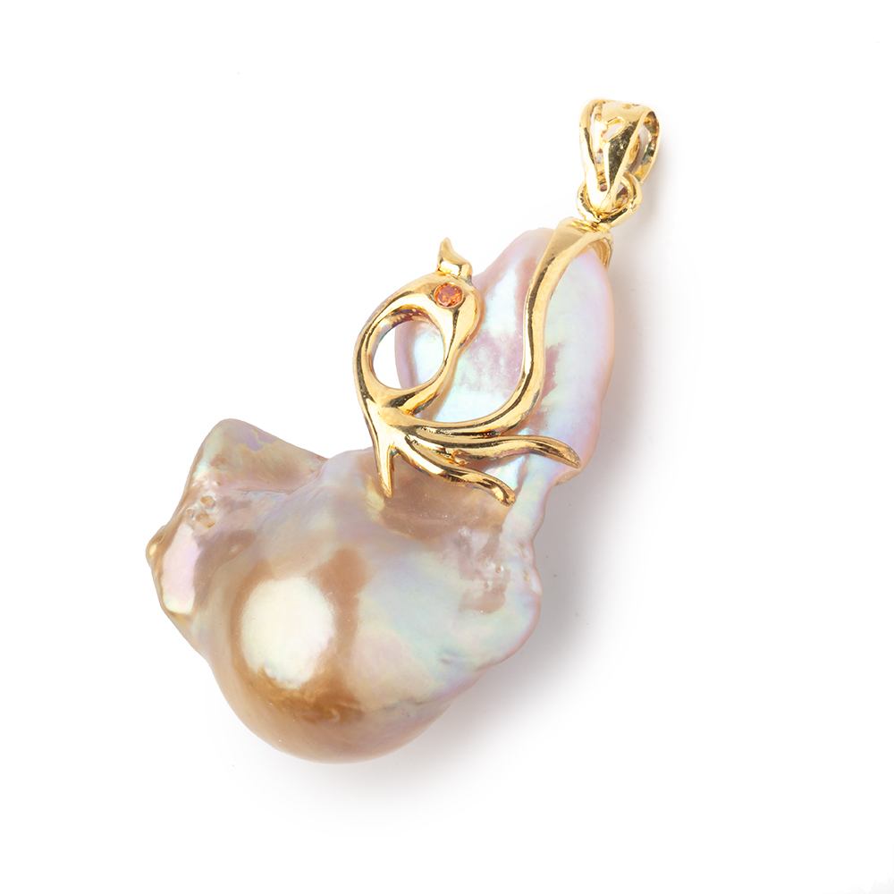 31x20.5mm Taupe Ultra Baroque Vermeil Pendant focal 1 piece - Beadsofcambay.com