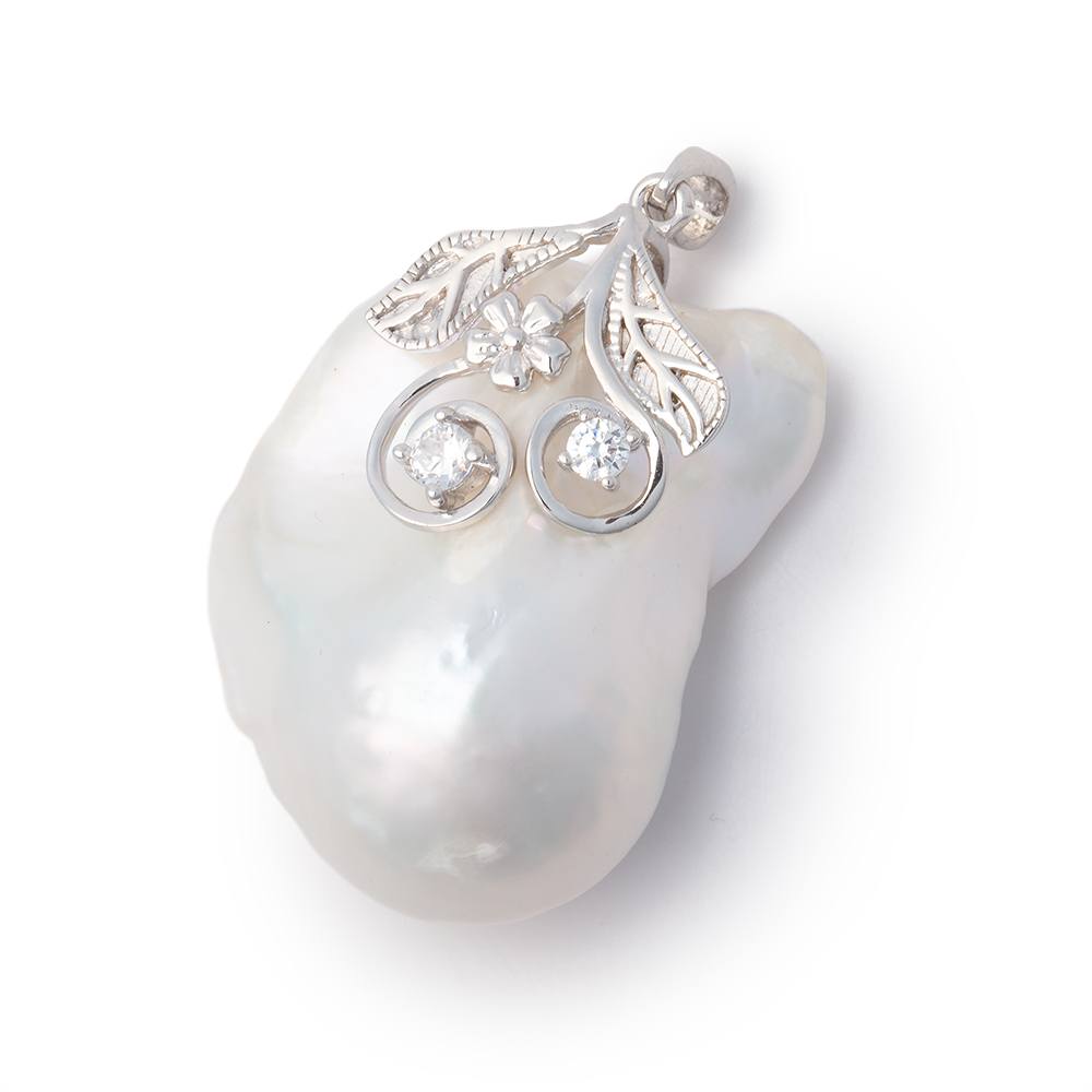 31x23mm .925 Silver Capped White Ultra Baroque Pearl Pendant 1 focal - Beadsofcambay.com