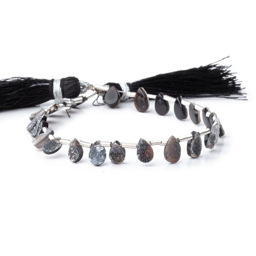 5x4-8x5mm Black Drusy Agate Pear Beads 7.5 inch 23 pieces - BeadsofCambay.com