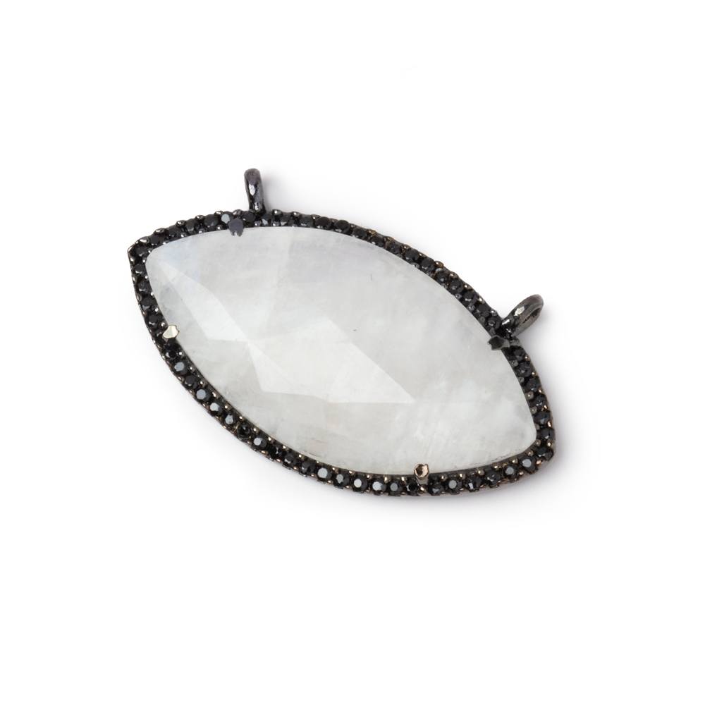 32x17mm Black Gold CZ Bezel Rainbow Moonstone Marquise Connector 1 Focal - Beadsofcambay.com