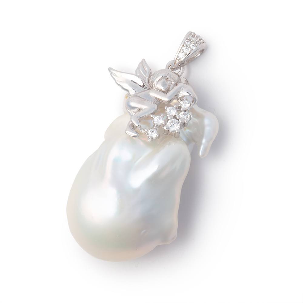 32x20mm .925 Silver Capped White Ultra Baroque Pearl Pendant 1 focal - Beadsofcambay.com