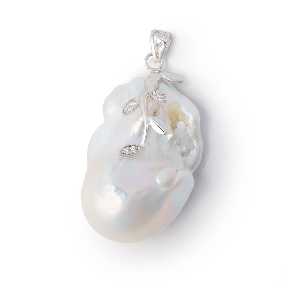 32x21mm .925 Silver Capped White Ultra Baroque Pearl Pendant 1 piece - Beadsofcambay.com