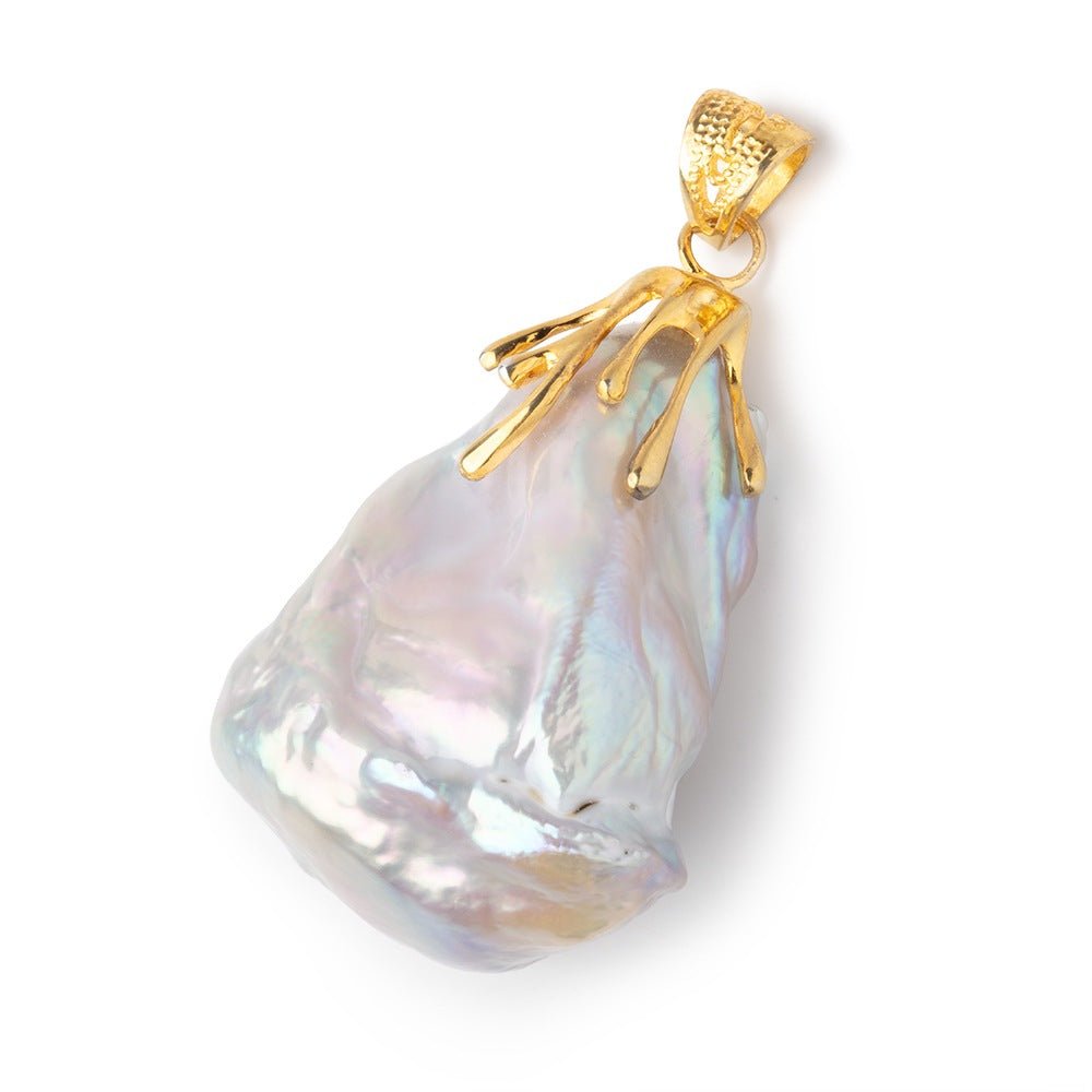 32x24mm Silver Soufflé Ultra Baroque Vermeil Pendant focal 1 piece - Beadsofcambay.com