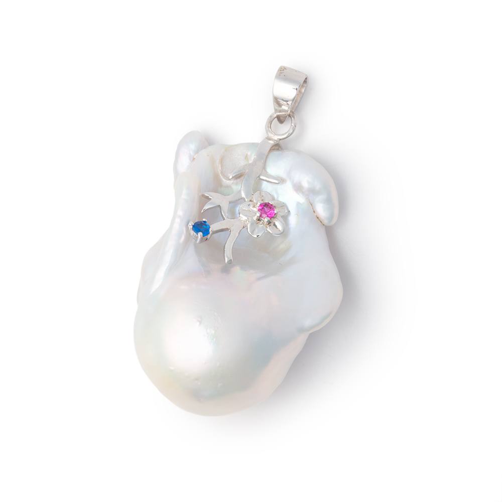 32x25mm .925 Silver Capped White Ultra Baroque Pearl Pendant 1 focal - Beadsofcambay.com