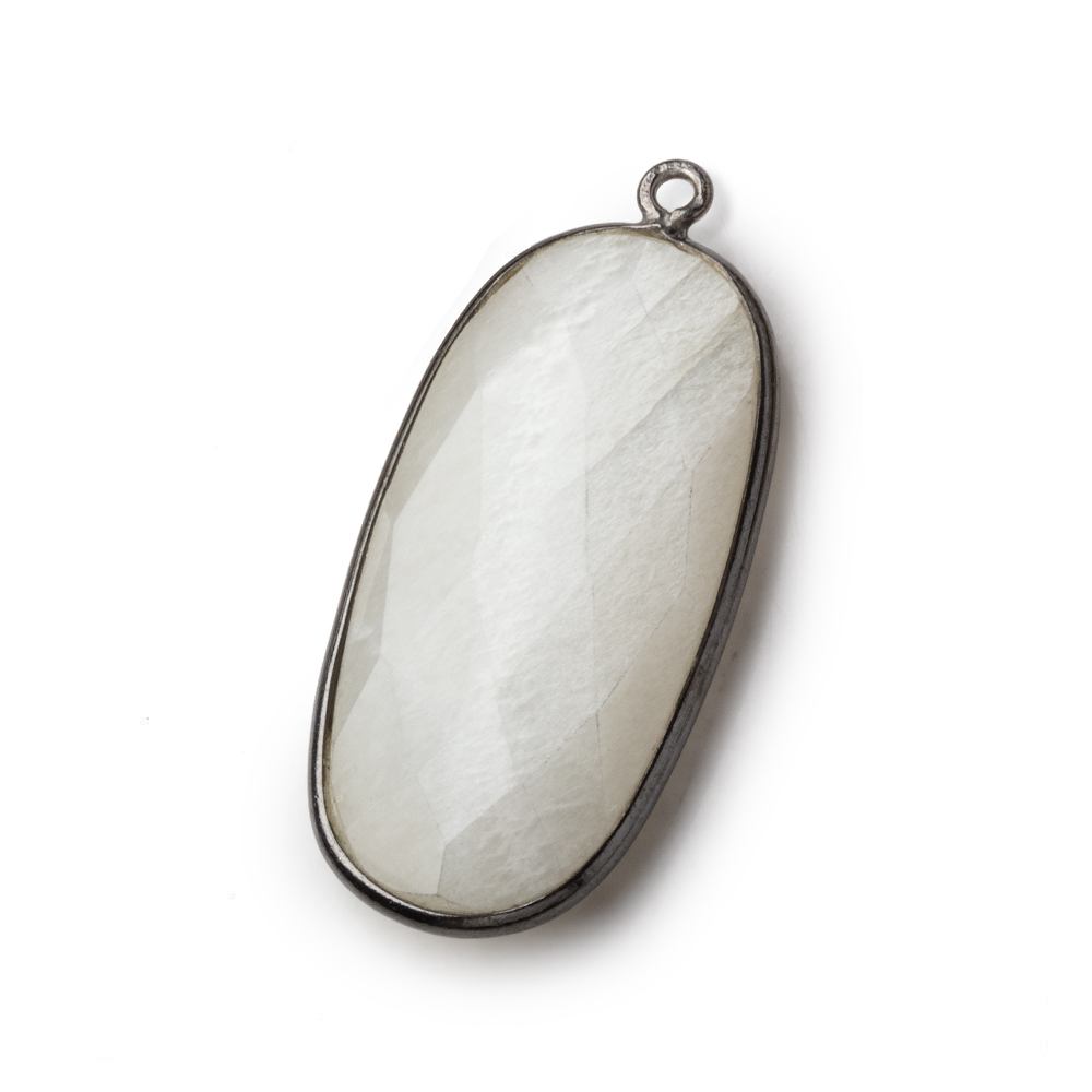 34x16mm Black Gold .925 Bezeled White Moonstone faceted Oval Pendant 1 piece - BeadsofCambay.com