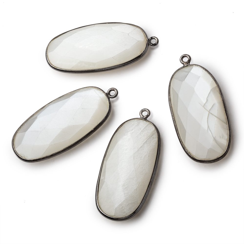 34x16mm Black Gold .925 Bezeled White Moonstone faceted Oval Pendant 1 piece - BeadsofCambay.com