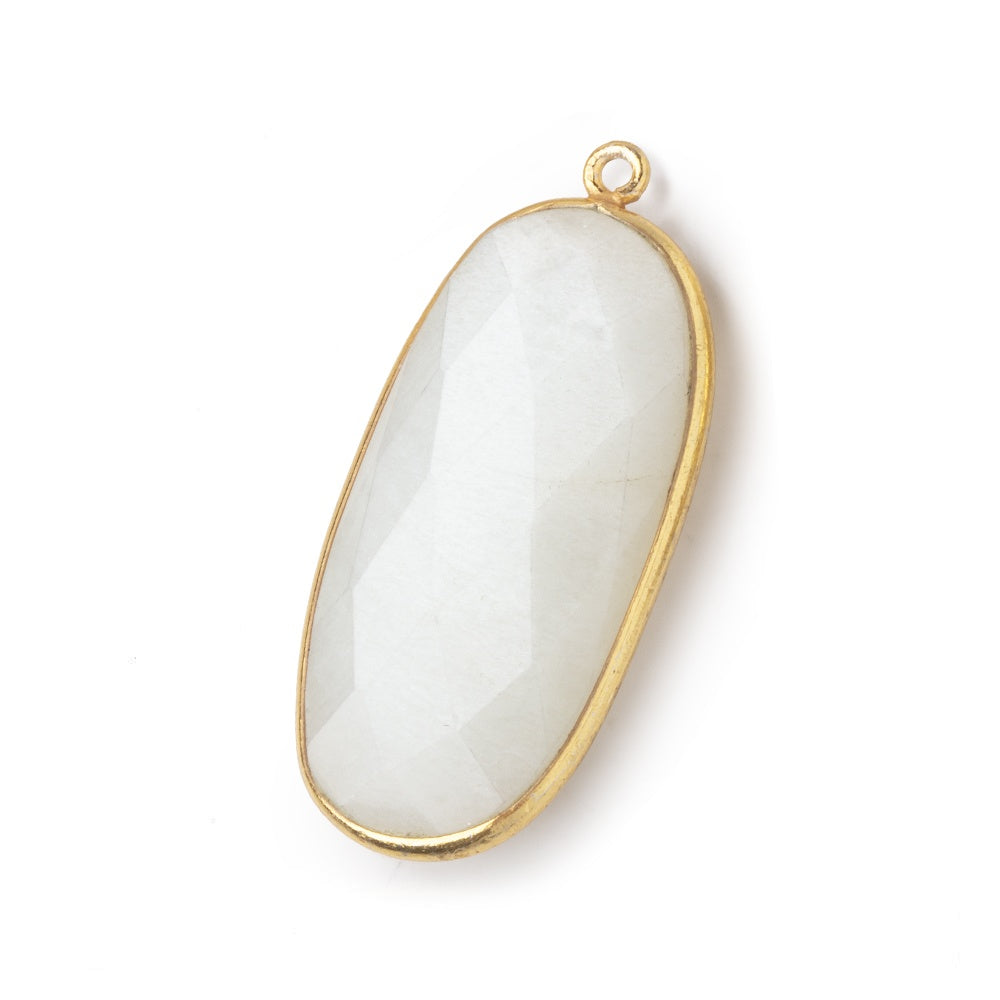 34x16mm Vermeil Bezeled White Moonstone faceted Oval Pendant 1 piece - BeadsofCambay.com