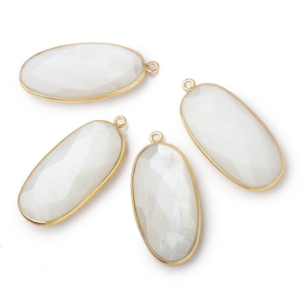 34x16mm Vermeil Bezeled White Moonstone faceted Oval Pendant 1 piece - BeadsofCambay.com