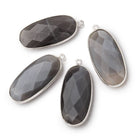 34x16mm Silver .925 Bezeled Platinum Grey Moonstone faceted Oval Pendant 1 piece - BeadsofCambay.com