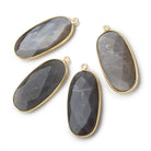 34x16mm Vermeil Bezeled Platinum Grey Moonstone faceted Oval Pendant 1 piece - BeadsofCambay.com