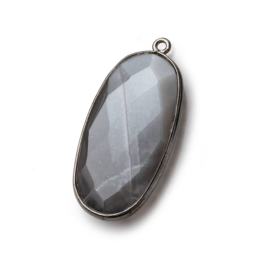 34x16mm Black Gold .925 Bezel Platinum Grey Moonstone faceted Oval Pendant 1 piece - BeadsofCambay.com