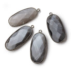34x16mm Black Gold .925 Bezel Platinum Grey Moonstone faceted Oval Pendant 1 piece - BeadsofCambay.com