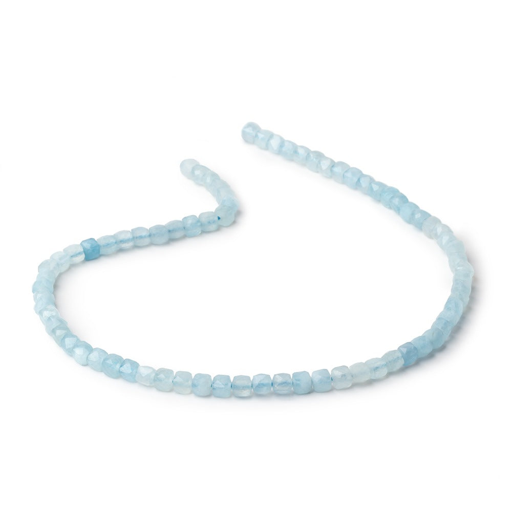 4mm Aquamarine micro faceted cubes 12.5 inch 74 pieces A - BeadsofCambay.com