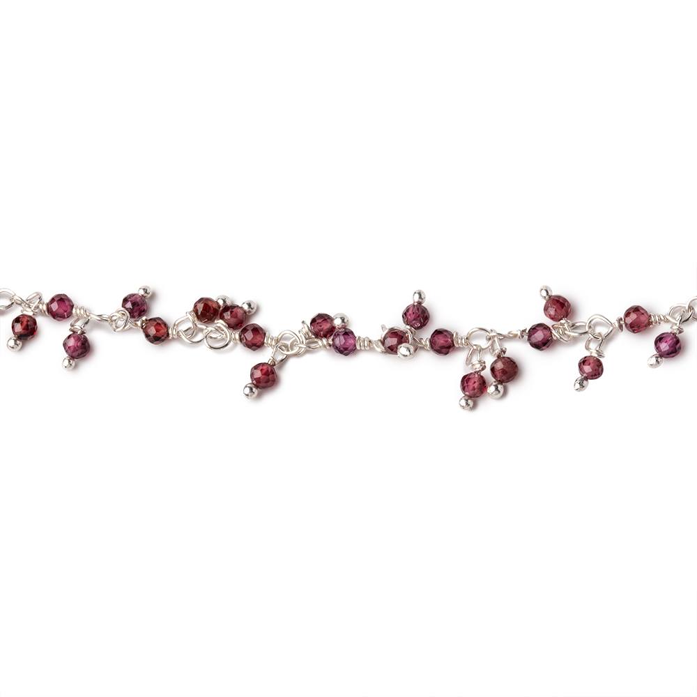 2mm Rhodolite Garnet Micro Faceted Rounds on Silver Plated Dangling Chain - BeadsofCambay.com