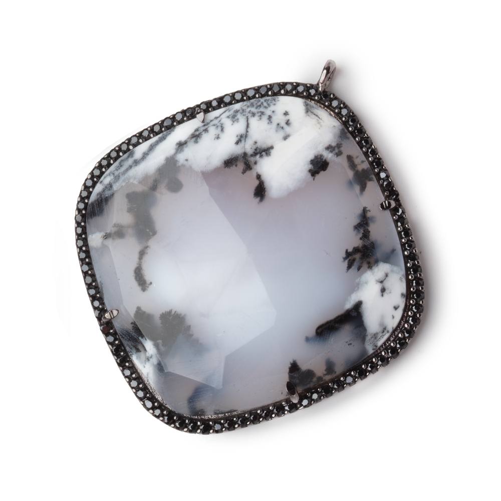 33mm Black Gold & Black CZ Bezel Dendritic Opal Cushion Pendant 1 Focal - Beadsofcambay.com