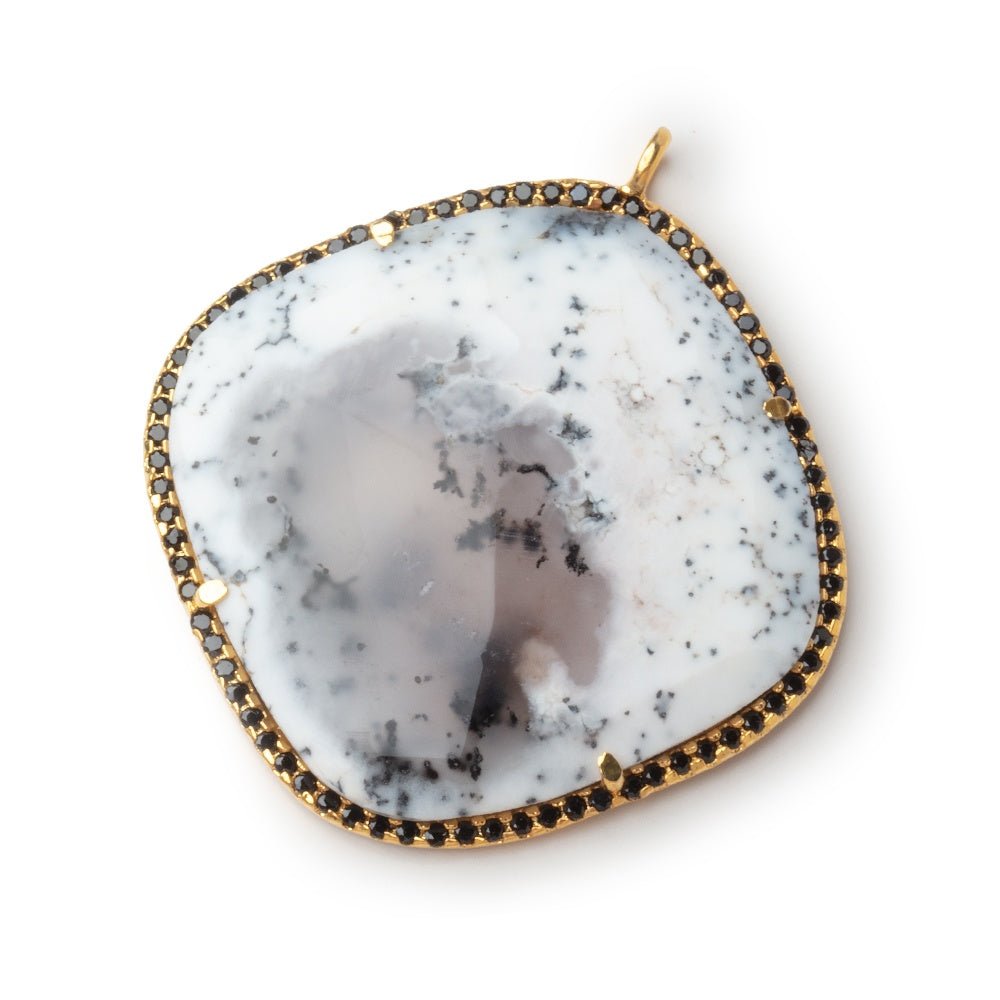 33mm Vermeil & Black CZ Bezel Dendritic Opal Cushion Pendant 1 Focal - Beadsofcambay.com