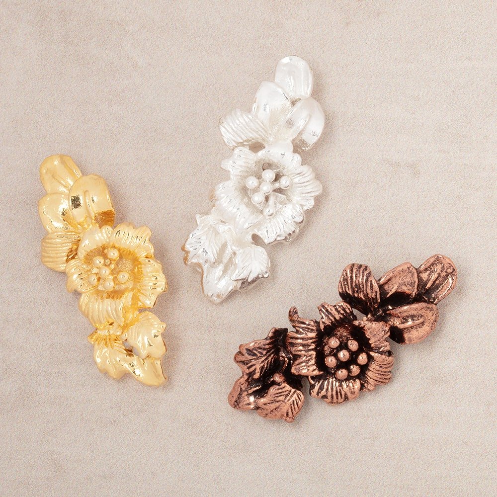 33x15mm Hibiscus Flower Slider Charm Set of 2 pieces - Beadsofcambay.com