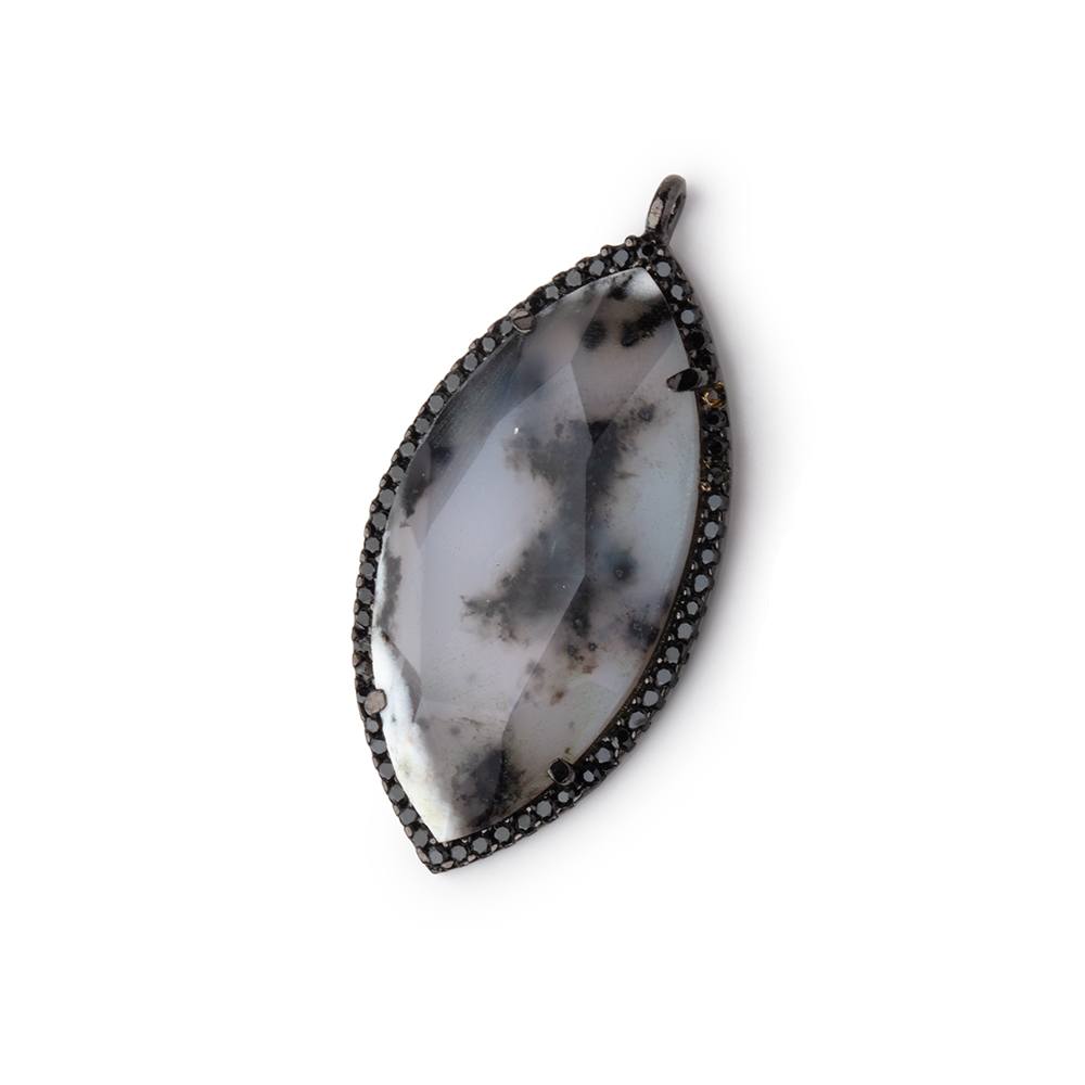 33x17mm Black Gold & Black CZ Bezel Dendritic Opal Marquise 1 Pendant - Beadsofcambay.com