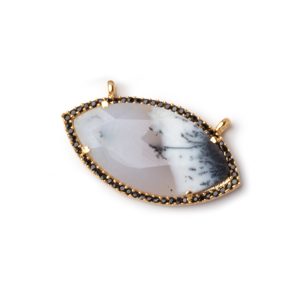 33x17mm Vermeil & Black CZ Bezel Dendritic Opal Marquise 1 Connector - Beadsofcambay.com