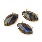 33x18mm Vermeil & Black CZ Bezel Labradorite Marquise Connector 1 Focal - Beadsofcambay.com