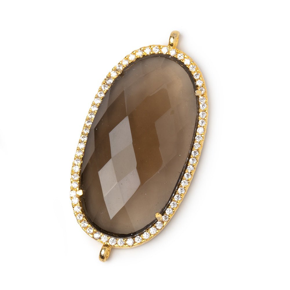 33x19mm Vermeil CZ Bezel Smoky Hydro Quartz Faceted Oval Connector 1 Focal - Beadsofcambay.com