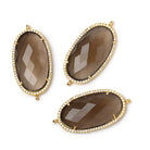 33x19mm Vermeil CZ Bezel Smoky Hydro Quartz Faceted Oval Connector 1 Focal - Beadsofcambay.com