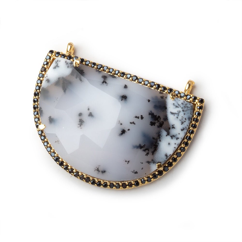 33x23mm Vermeil & Black CZ Bezel Dendritic Opal Half Moon 1 Connector - Beadsofcambay.com