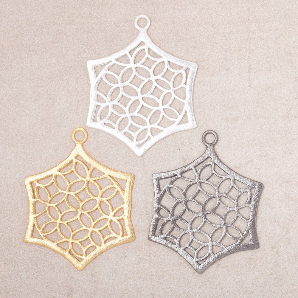 33x30mm Brushed Filigree Hexagon Charm Set of 2 pieces - Beadsofcambay.com