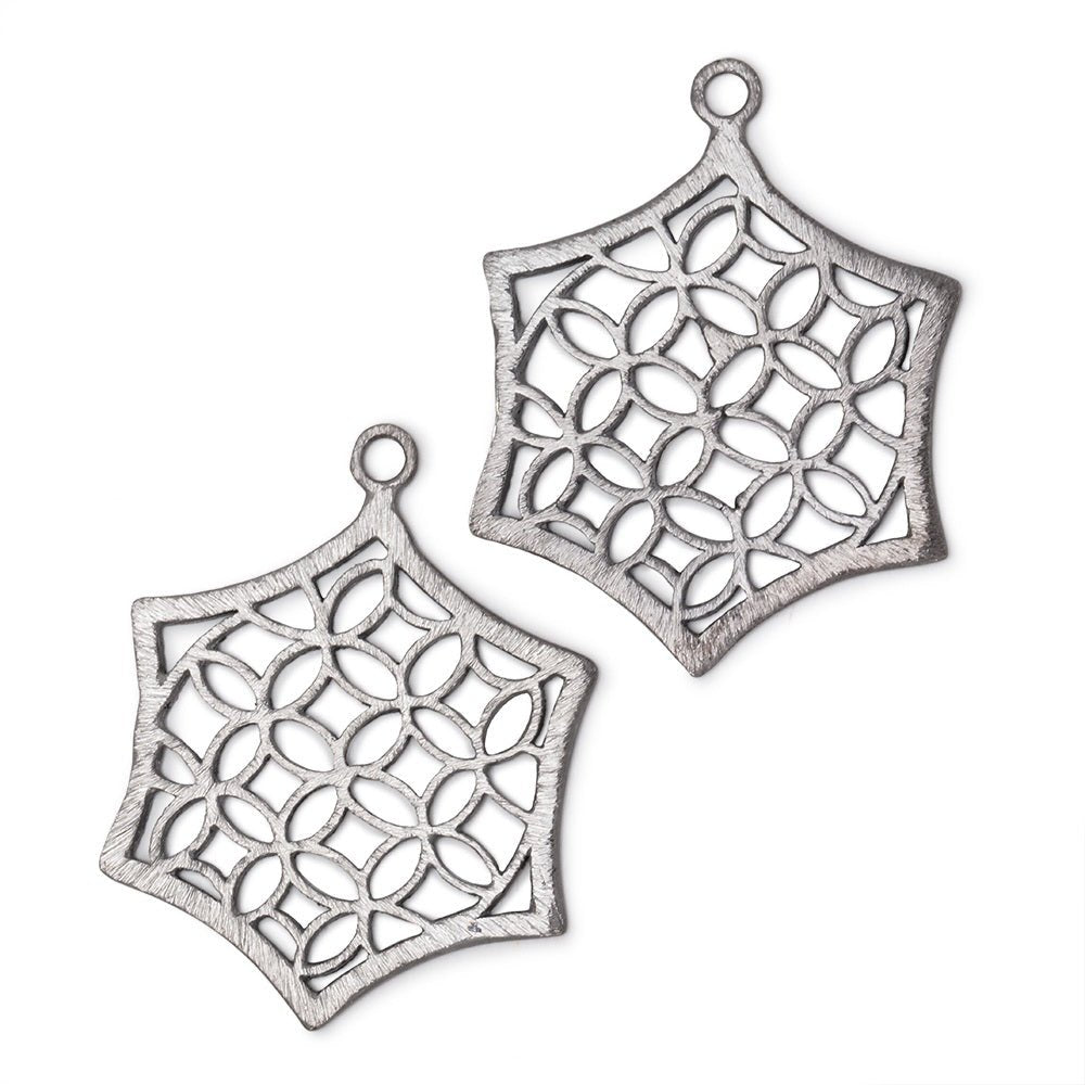 33x30mm Black Gold Plated Brushed Filigree Hexagon Charm Set of 2 pieces - Beadsofcambay.com